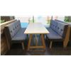 Image 2 : Rectangular Wooden Table (87x29.5")  w/ 2 Upholstered Bench Seats (26"x70")