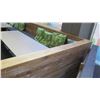 Image 21 : Qty 2 Wooden Tables (87"x29.5") w/ Upholstered Bench Seats, Cushions & Long Modular Bench Seating