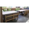 Image 3 : Qty 2 Wooden Tables (87"x29.5") w/ Upholstered Bench Seats, Cushions & Long Modular Bench Seating