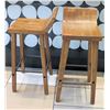 Image 1 : Qty 2 Wooden Barstools w/ Iron Accent (35"H)