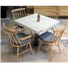 Image 1 : White Table w/ Metal Base (31x31) & 4 Wooden Chairs w/ Seat Cushions