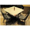 Image 1 : White Table w/ Metal Base (35x35) & 4 Wooden Chairs w/ Seat Cushions