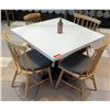 Image 1 : White Table w/ Metal Base (35x35) & 4 Wooden Chairs w/ Seat Cushions