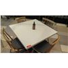 Image 2 : White Table w/ Metal Base (35x35) & 4 Wooden Chairs w/ Seat Cushions