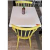 Image 1 : White Table w/ Metal Base (24x30) & 2 Wooden Chairs w/ Seat Cushions