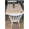 Image 1 : White Table w/ Metal Base (24x30) & 2 Wooden Chairs w/ Seat Cushions