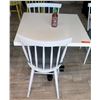 Image 1 : White Table w/ Metal Base (24x24) & 2 Wooden Chairs w/ Seat Cushions