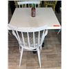 Image 1 : White Table w/ Metal Base (30x30) & 2 Wooden Chairs w/ Seat Cushions