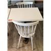 Image 1 : White Table w/ Metal Base (30x30) & 2 Wooden Chairs w/ Seat Cushions