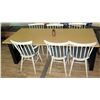 Image 1 : Modern Maple-Tone Table (78x36) & 6 Wooden Chairs w/ Seat Cushions