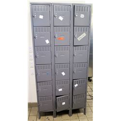 Gray Metal Locker Unit w/ 18 Compartments, 36"x12"x78"H