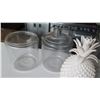 Image 3 : Qty 4 Clear Jars (3 w/ Lids) & White Ceramic Pineapple