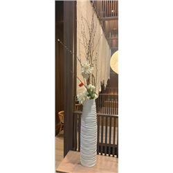 Faux Floral Arrangement w/ Tall White Ceramic Vase