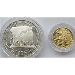 1987 TWO COIN GOLD & SILVER CONSTITUTION
