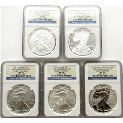2011 5 COIN .999 SILVER EAGLE SET 25TH ANNIVERSARY