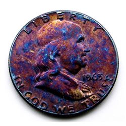 1963 FRANKLIN HALF DOLLAR RAINBOW TONED