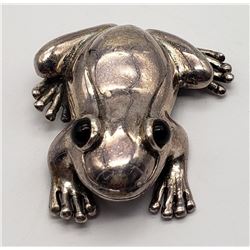 STERLING FROG BROOCH WITH BLACK ONYX EYES