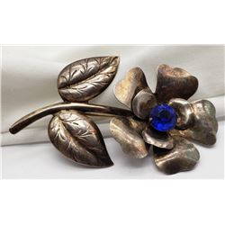 LARGE ANTIQUE STERLING FLOWER BROOCH