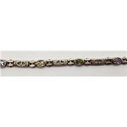 7 INCH STERLING LINKED BRACELET WITH MULIT