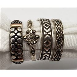 4-STERLING RINGS: (1)MARCASITE (3)OTHER DESIGNS.