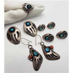 4-NAVAJO STERLING PAIRS OF EARRINGS & (1)RING