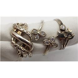 3-STERLING RINGS WITH CLEAR STONE ACCENTS