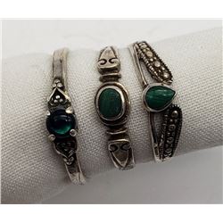 3-ANTIQUE STERLING RINGS WITH GREEN CNTR