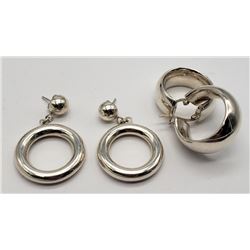 2-PAIRS OF STERLING EARRINGS (1)HOOP & (1)DANGLY