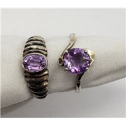 2-MODERN RINGS WITH LIGHT PURPLE CNTR STONES