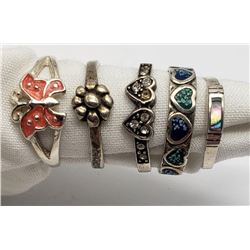 5-ANTIQUE STERLING RINGS WITH DIFF DESIGNS