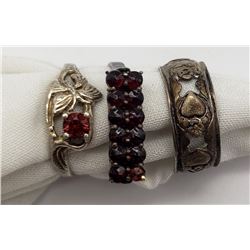 3-ANTIQUE STELRING RINGS: (1)HEART/FLOWER