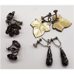 4-PAIRS OF ANTIQUE STERLING CLIP ON EARRINGS
