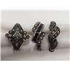 Image 1 : 3-STERLING MARCASITE RINGS (1)W/ BLACK ONYX