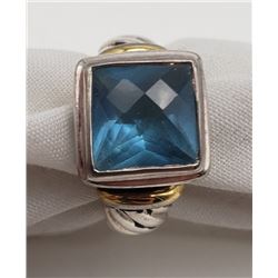 MODERN STERLING RING WITH LARGE LIGHT BLUE