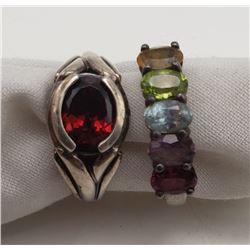2-STERLING RINGS WITH MULTI COLORED STONE