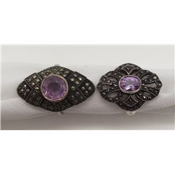 2-ANTIQUE STERLILNG MARCASITE RINGS WITH LIGHT