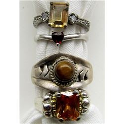4-STERLING RINGS WITH TIGER EYE & BURNT ORANGE