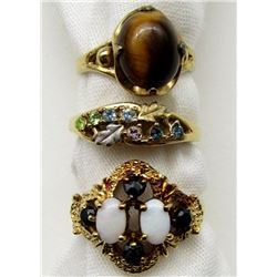 3-GORGEOUS GOLD FILLED RINGS: TIGER EYE,