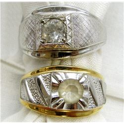 2-MEN'S RINGS WITH CLEAR STONE ACCENTS