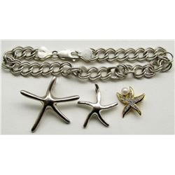 STERLING STARFISH LOT: (3)PENDANTS SOME ARE