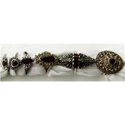 6-ANTIQUE STERLING RINGS WITH DEEP RED STONE