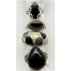 4-ANTIQUE STERLING BLING RINGS WITH BLACK