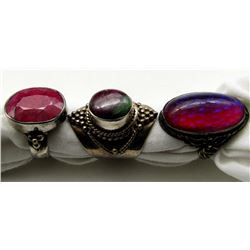 3-ANTIQUE STERLING RINGS WITH MAGENTA