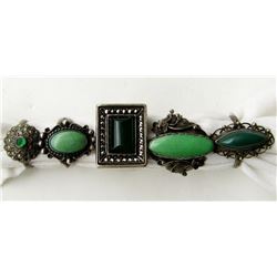 5-STERLING ANTIQUE RINGS WITH GREEN &