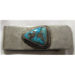 STERLING MONEY CLIP WITH LARGE TURQUOISE