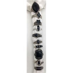 10-ANTIQUE STERLING RINGS WITH BLACK ONYS &