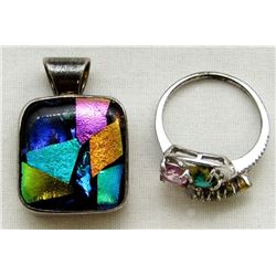 STERLING PENDANT WITH MULTI COLORED DESIGN