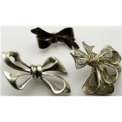 3-STERLING SILVER BOW BROACHES