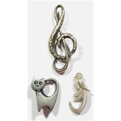 3-STERLING BROACHES: (1)MUSICAL INSTRUMENT,