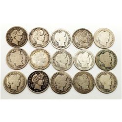 BARBER DIME LOT of 15 COINS